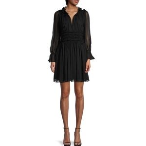 $395 NWOT REBECCA TAYLOR keyhole long sleeved black silk mini dress sexy 4 event